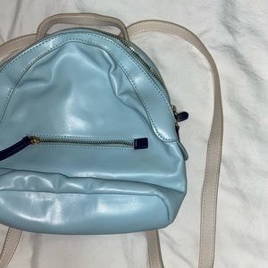 Mini Backpack - Faux Leather - Baby Blue - White - Women's Bags - Mini Bags